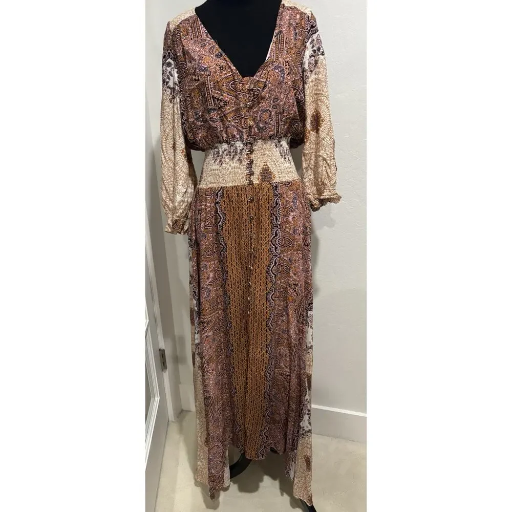 Free People Brown Multi-Print Maxi Dress
